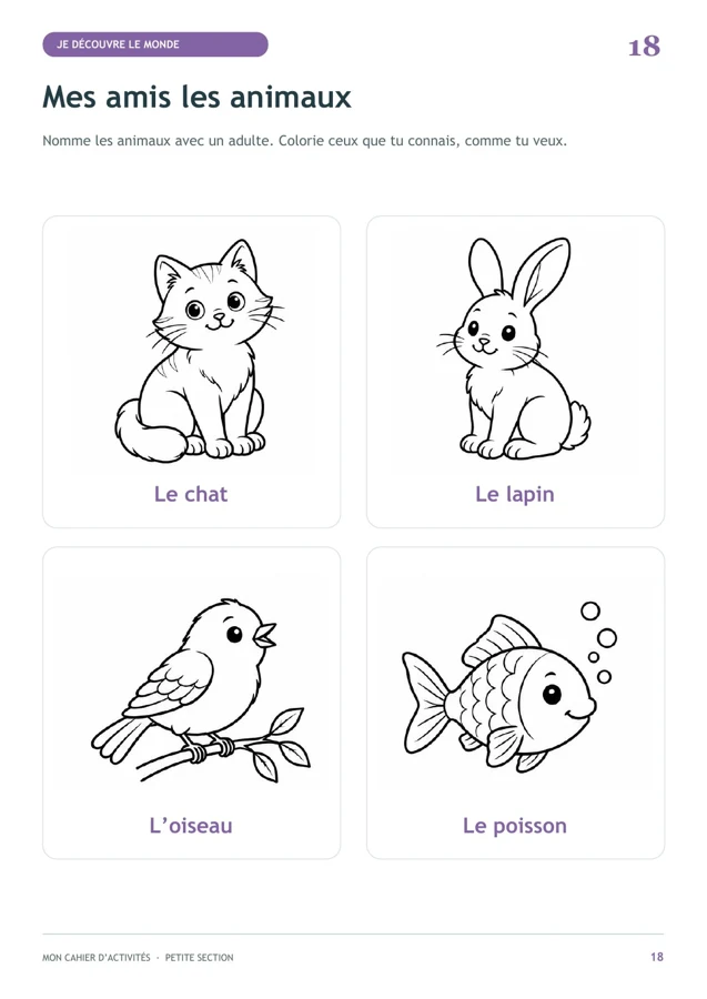 Deuxième page d’exemple du cahier petite section