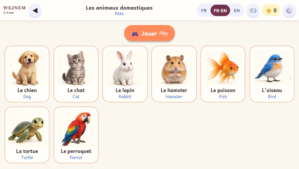 Capture réelle de l’activité animaux de Mon Petit Monde, présentée dans une tablette