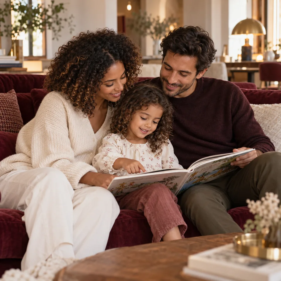 Une famille partage un moment de lecture